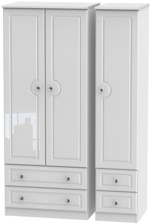 Balmoral White Gloss 3 Door Triple Wardrobe - 4 Drawers
