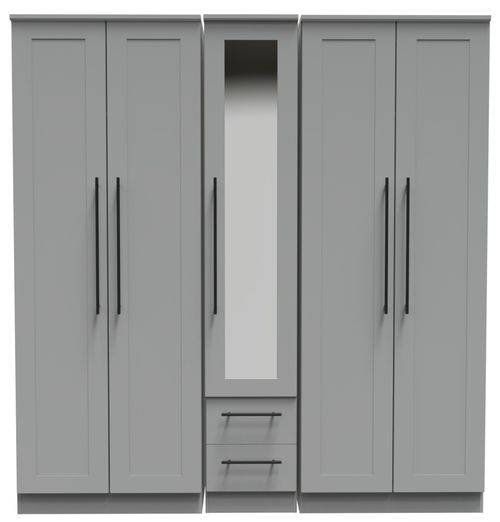 Beverley Grey 5 Door Tall Mirror Wardrobe
