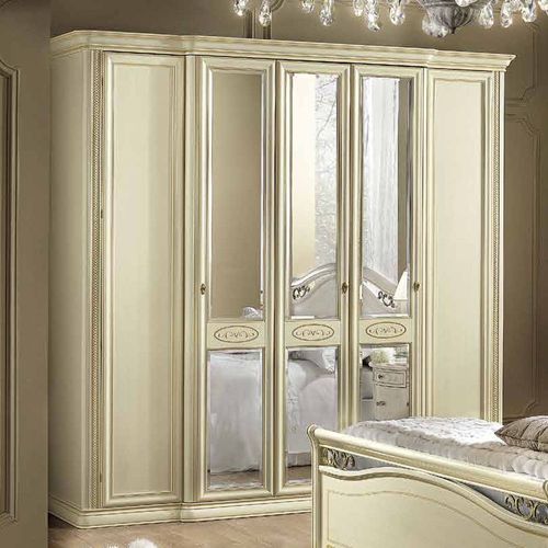Camel Siena Ivory Italian 5 Door Wardrobe with Mirrors