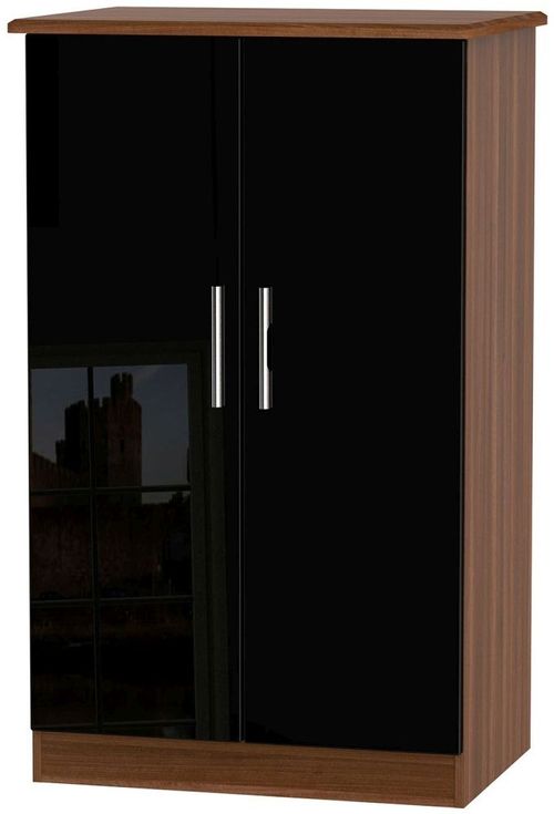 Knightsbridge Black Gloss and Walnut Effect Midi Wardrobe