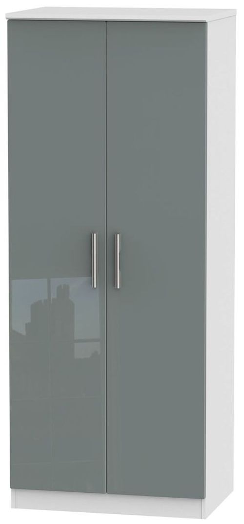 Knightsbridge Grey Gloss and White 2 Door Plain Wardrobe