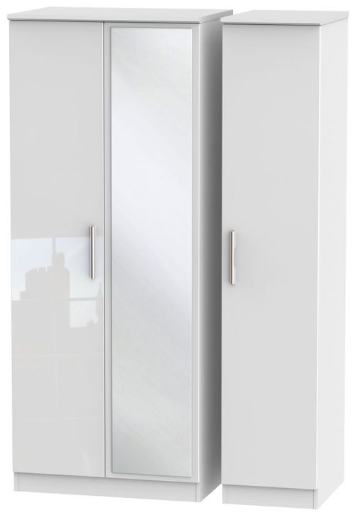Knightsbridge White Gloss 3 Door Triple Wardrobe - 1 Mirror