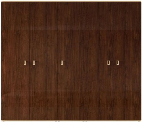 Modern Eva Walnut Italian 5 Door Wardrobe with Gold Trim