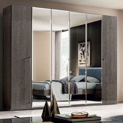 Modum Maia Silver Birch Italian 6 Door Wardrobe with Mirror