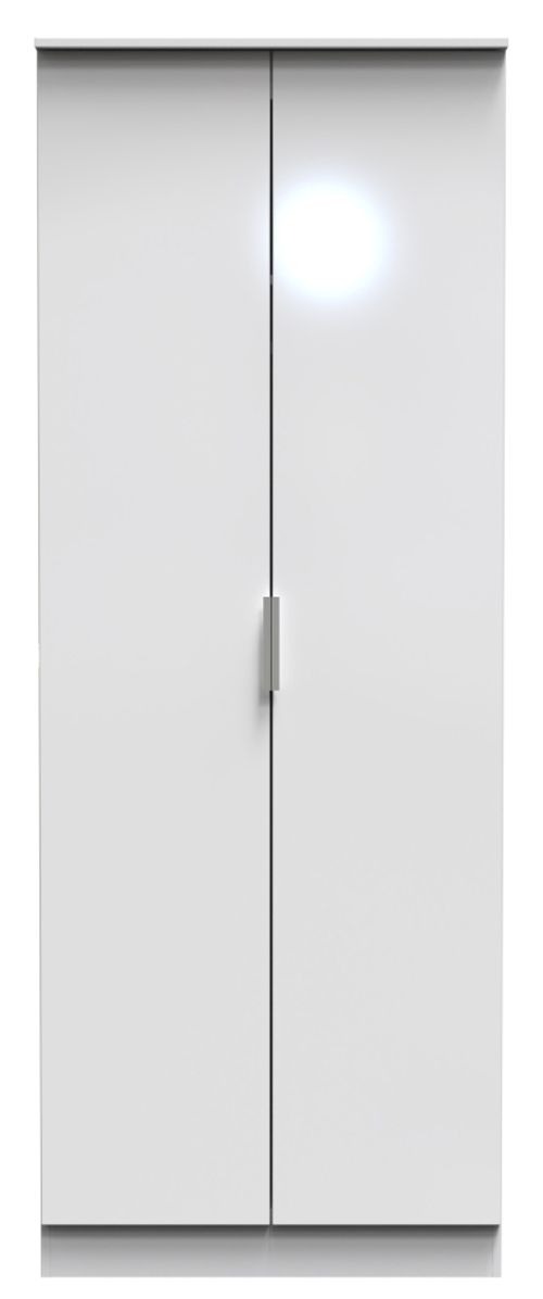 Plymouth White Gloss 2 Door Plain Tall Wardrobe