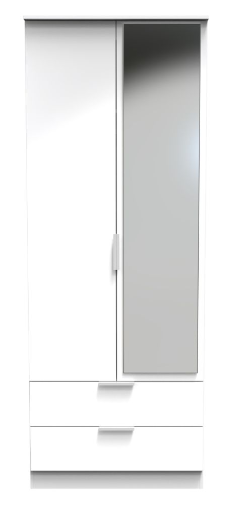 Plymouth White Gloss 2 Door Tall Combi Wardrobe - 1 Mirror
