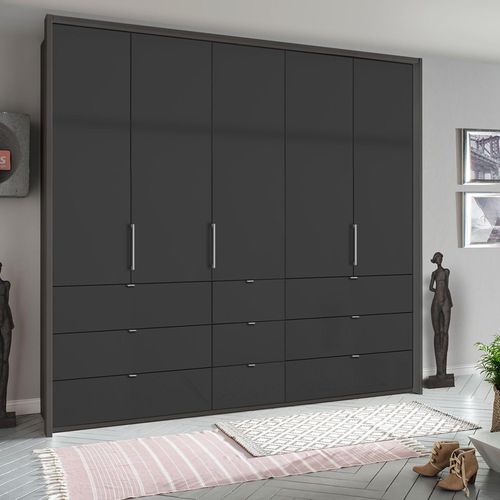 Rauch Erimo 254cm 5 Door Wardrobe with 9 Drawer - Graphite and Basalt Glass