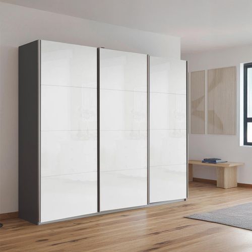 Rauch Kulmbach 203cm 3 Door Sliding Wardrobe - Metallic Dark Grey and White High Gloss