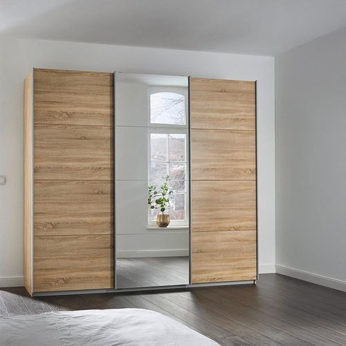 Rauch Kulmbach 203cm 3 Door Sliding Wardrobe with Mirror - Sonoma Oak