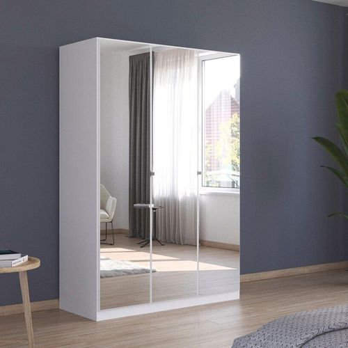 Rauch Reflect 136cm 3 Door Mirrored Wardrobe with Interior Division - Alpine White