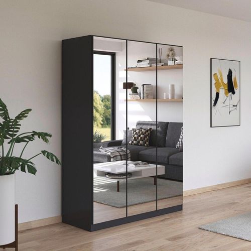 Rauch Reflect 136cm 3 Door Mirrored Wardrobe with Interior Division - Metallic Dark Grey