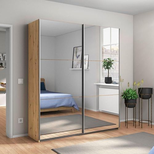 Rauch Reflect 175cm 2 Door Mirrored Sliding Wardrobe - Artisan Oak