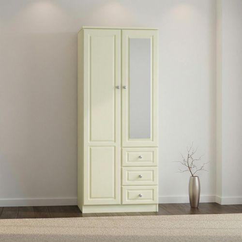 Pembroke Cream 2 Door Combi Wardrobe - 1 Mirror RHF 3 Drawers