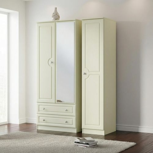 Pembroke Cream 3 Door Combi Wardrobe - 1 Mirror and LHF 2 Drawers