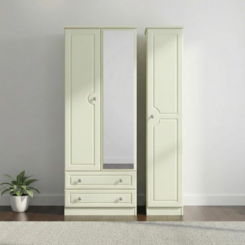 Pembroke Cream 3 Door Tall Combi Wardrobe - 1 Mirror and LHF 2 Drawers
