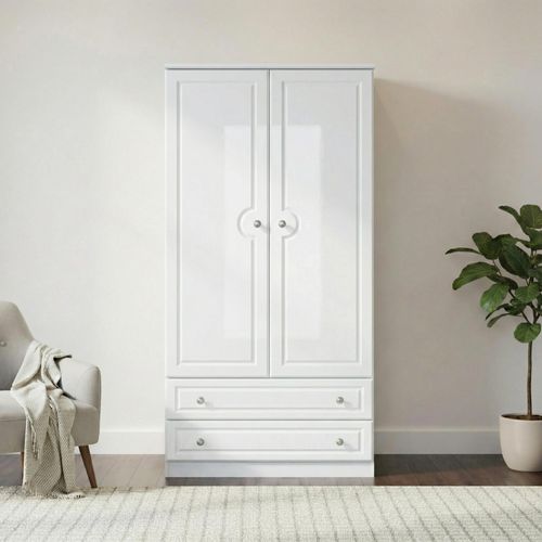 Pembroke White Gloss 2 Door 2 Drawer Double Wardrobe - H 182.4cm