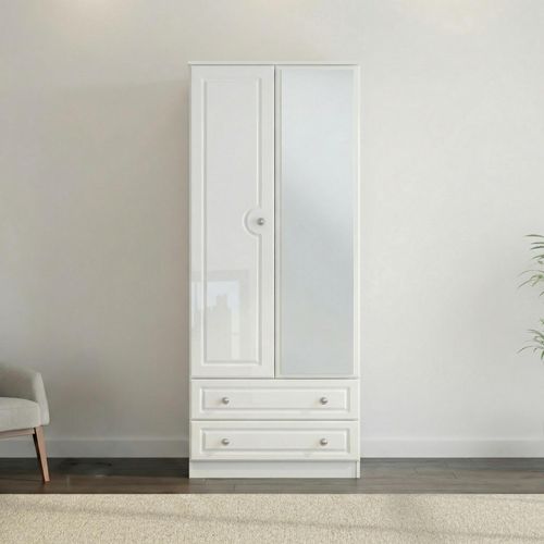 Pembroke White Gloss 2 Door Combi Wardrobe - 1 Mirror