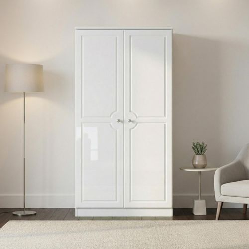 Pembroke White Gloss 2 Door Plain Wardrobe - H 182.4cm
