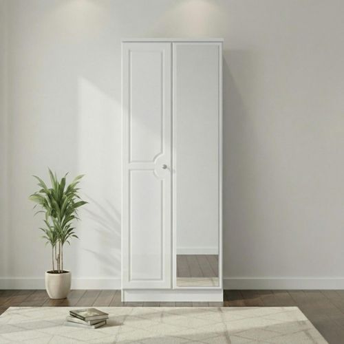 Pembroke White Gloss 2 Door Tall Wardrobe - 1 Mirror