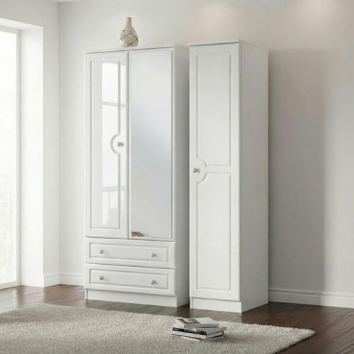 Pembroke White Gloss 3 Door Combi Wardrobe - 1 Mirror and LHF 2 Drawers