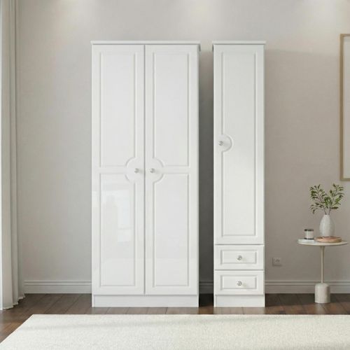 Pembroke White Gloss 3 Door Triple Wardrobe - RHF 2 Drawers