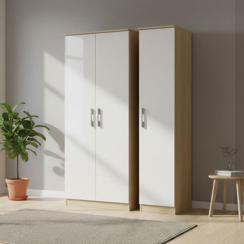 Knightsbridge White Gloss and Light Oak 3 Door Tall Triple Wardrobe