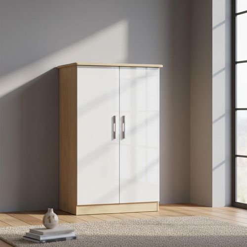 Knightsbridge White Gloss and Light Oak Midi Wardrobe