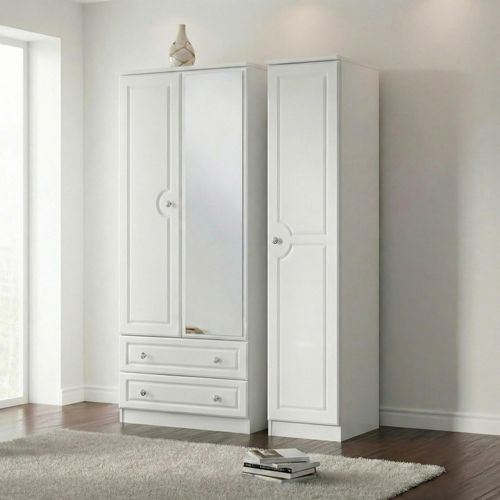 Pembroke White 3 Door Combi Wardrobe - 1 Mirror and LHF 2 Drawers