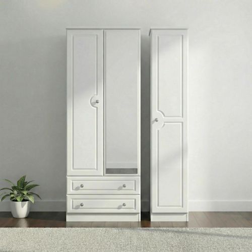 Pembroke White 3 Door Tall Combi Wardrobe - 1 Mirror and LHF 2 Drawers