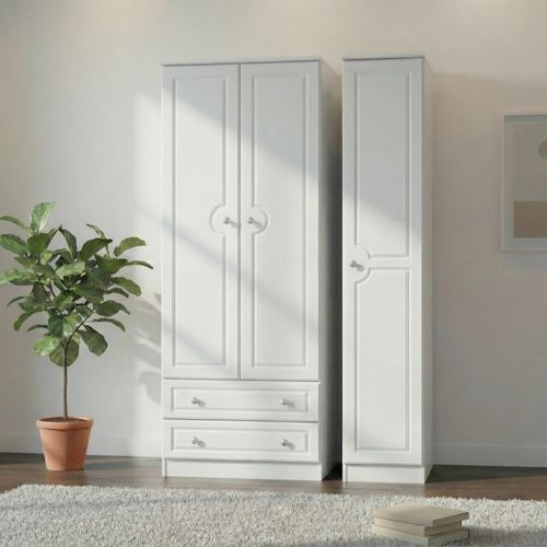 Pembroke White 3 Door Tall Triple Wardrobe - LHF 2 Drawers