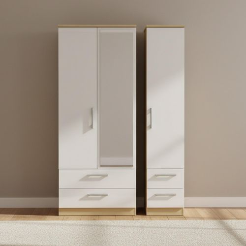 Knightsbridge Wardrobe - 3 Door - 1 Mirror - Combi - White Gloss and Light Oak