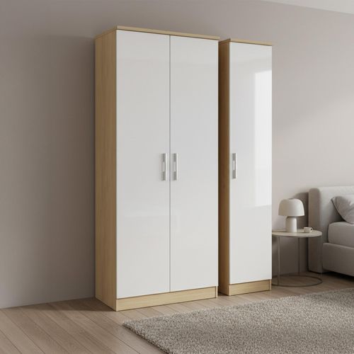 Knightsbridge Wardrobe - 3 Door - Triple - Tall - White Gloss and Light Oak