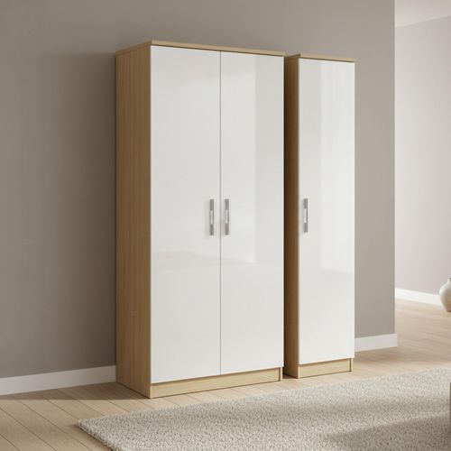 Knightsbridge Wardrobe - 3 Door - Triple - White Gloss and Light Oak