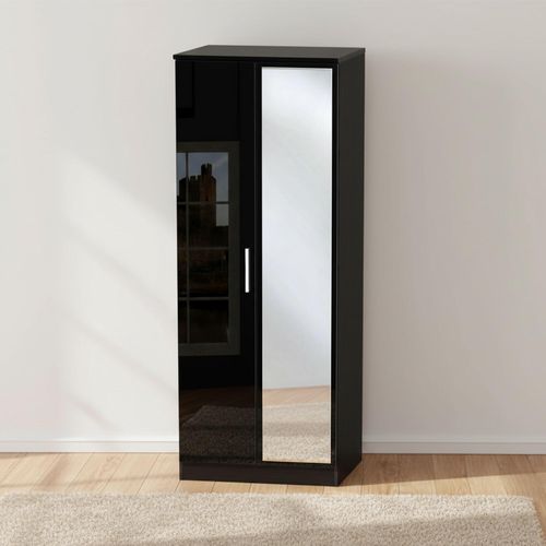 Knightsbridge Tall Wardrobe - 2 Door - 1 Mirror - Black Gloss