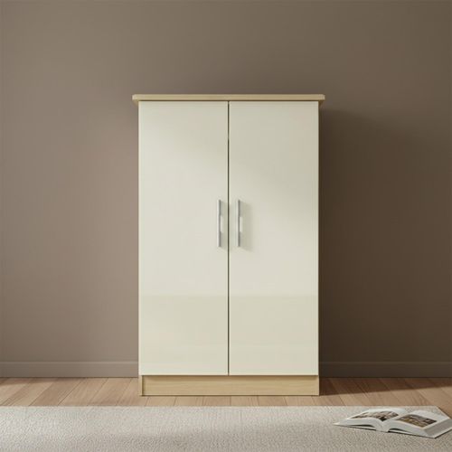 Knightsbridge Midi Wardrobe - Cream Gloss and Light Oak