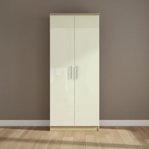Knightsbridge Wardrobe - 2 Door - Plain - Cream Gloss and Light Oak