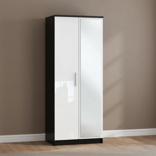 Knightsbridge Wardrobe - 2 Door - 1 Mirror - Tall - White Gloss and Black