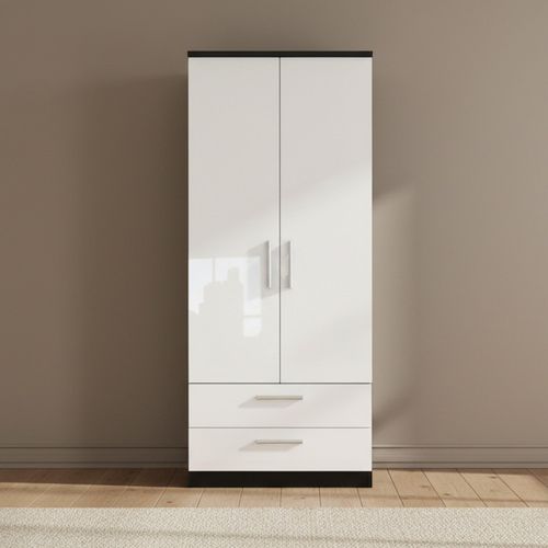 Knightsbridge Wardrobe - 2 Door - 2 Drawer - Double - White Gloss and Black