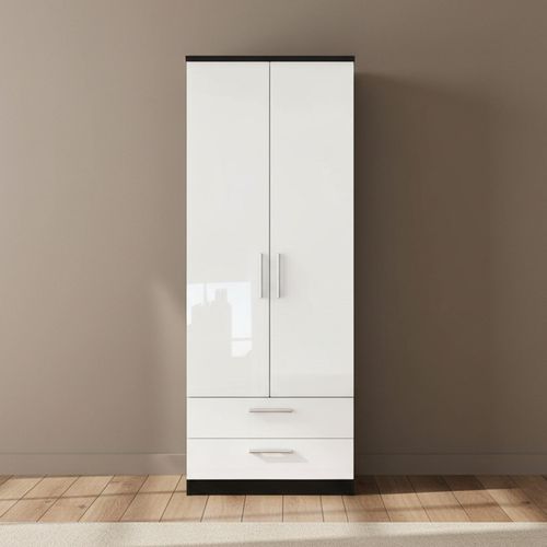 Knightsbridge Wardrobe - 2 Door - 2 Drawer - Tall - White Gloss and Black