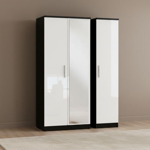 Knightsbridge Wardrobe - 3 Door - 1 Mirror - Triple - White Gloss and Black