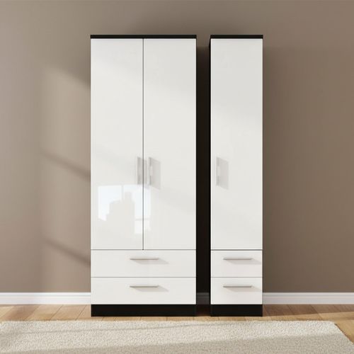 Knightsbridge Wardrobe - 3 Door - 4 Drawer - Tall Triple - White Gloss and Black