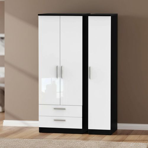Knightsbridge Wardrobe - 3 Door - LHF 2 Drawer - Tall Triple - White Gloss and Black