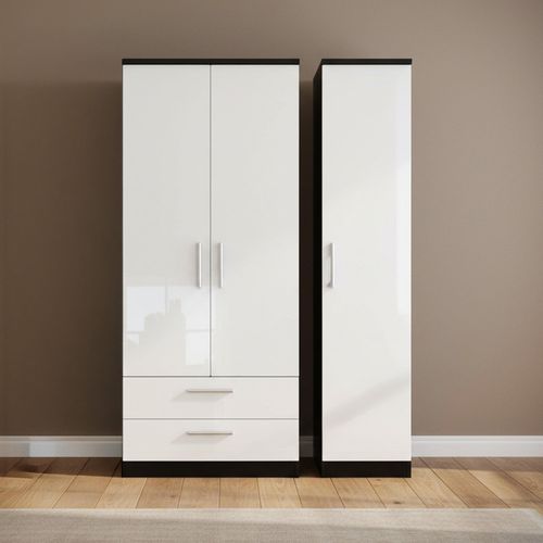 Knightsbridge Wardrobe - 3 Door - LHF 2 Drawer - Triple - White Gloss and Black