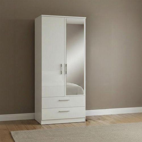 Knightsbridge Wardrobe - 2 Door - 1 Mirror - Combi - White Gloss