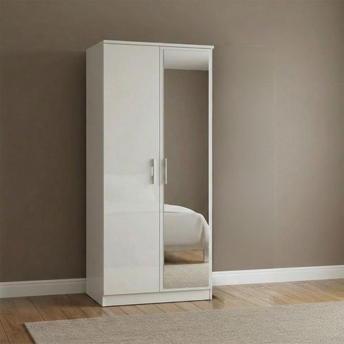 Knightsbridge Wardrobe - 2 Door - 1 Mirror - White Gloss