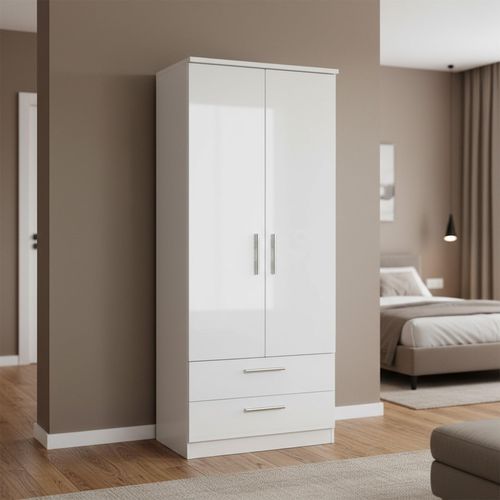 Knightsbridge Wardrobe - 2 Door - 2 Drawer - Double - White Gloss