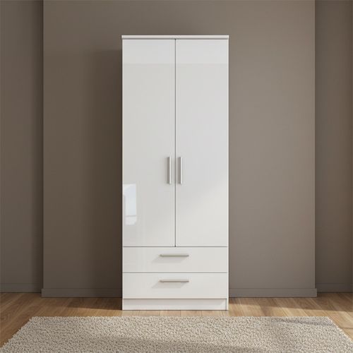 Knightsbridge Wardrobe - 2 Door - 2 Drawer - Tall - White Gloss