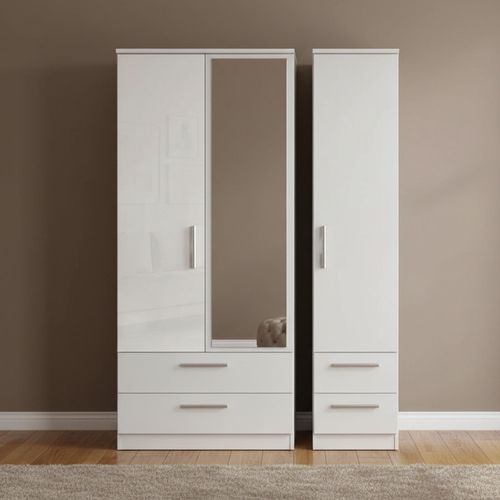 Knightsbridge Wardrobe - 3 Door - 1 Mirror - Combi - White Gloss