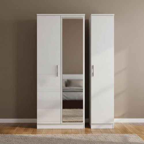 Knightsbridge Wardrobe - 3 Door  - 1 Mirror - Tall - Triple - White Gloss