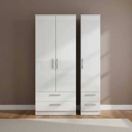Knightsbridge Wardrobe - 3 Door - 4 Drawer - Tall - Triple - White Gloss